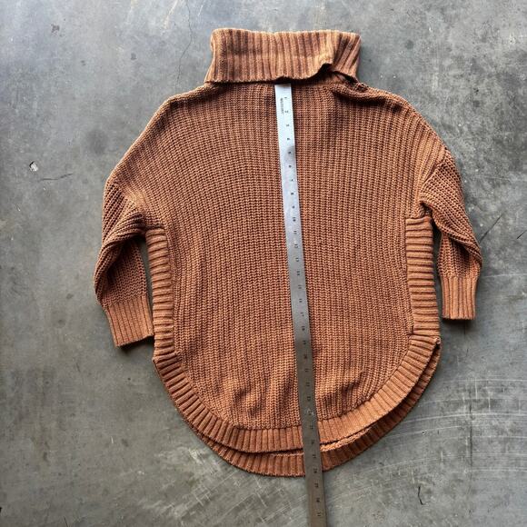 Express Sweater Women's M Brown Turtleneck Fisherman Chunky 3/4 Sleeve Pullover - Picture 11 of 12